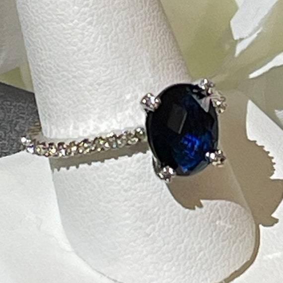 Vintage Silver Tone Faceted Blue CZ with Clear CZ… - image 8