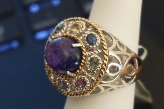 Designer Sima K Sterling Silver Multi gemstones & Amethyst Sterling Ring View 3
