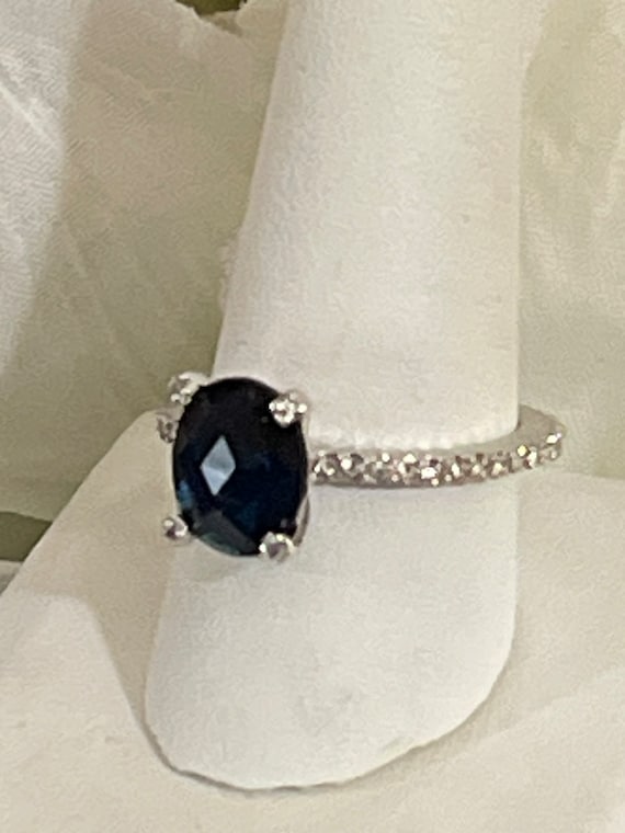 Vintage Silver Tone Faceted Blue CZ with Clear CZ… - image 2
