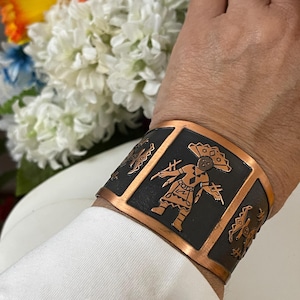 Vintage Wide Solid Copper Aztec Kachina Cuff Bracelet