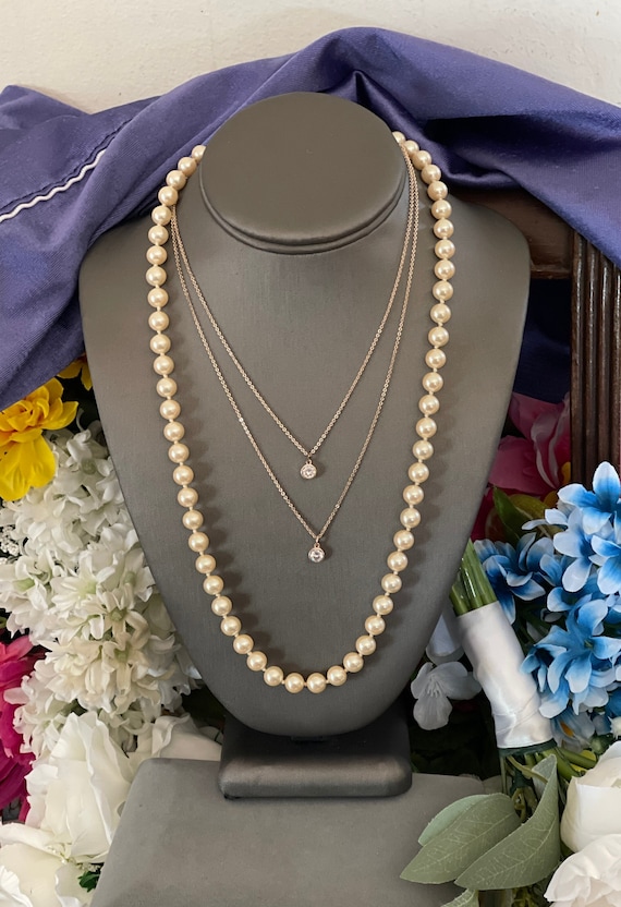 Vintage Necklace LOT Pearl Strand & Crystal 2 Stra