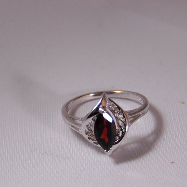 Sterling Silver Garnet Ring- Hallmark-925 R J 8 Inside The Band- Size 8