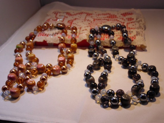 2 Necklaces- With Two Strands of Different Shape … - image 1