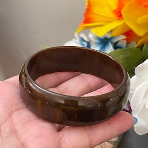 Vintage Marbled Coffee Brown Bakelite Bangle Bracelet Estate Jewelry