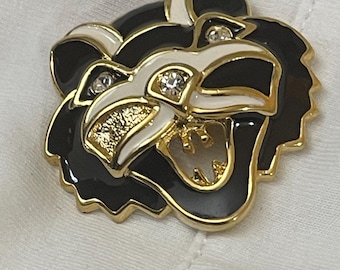 Vintage Gerry's Black White Enamel Rhinestone Tiger Cat Brooch Pin