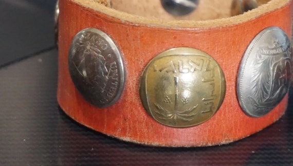 Vintage Real Coin Leather Bracelet Artist Made In… - image 6