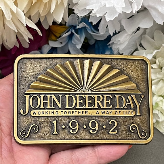 John Deere Day 1992 Brass Belt Buckle Working Toge