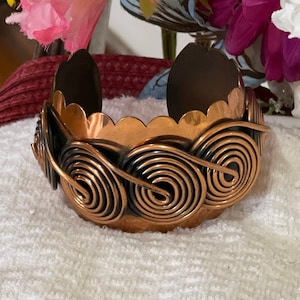 Vintage Wide Copper Raised Spiral Cuff Bracelet
