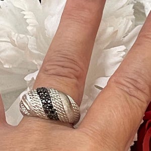Sterling Silver Judith Ripka Black Cubic Zirconia Ribbed Domed Ring Size 10