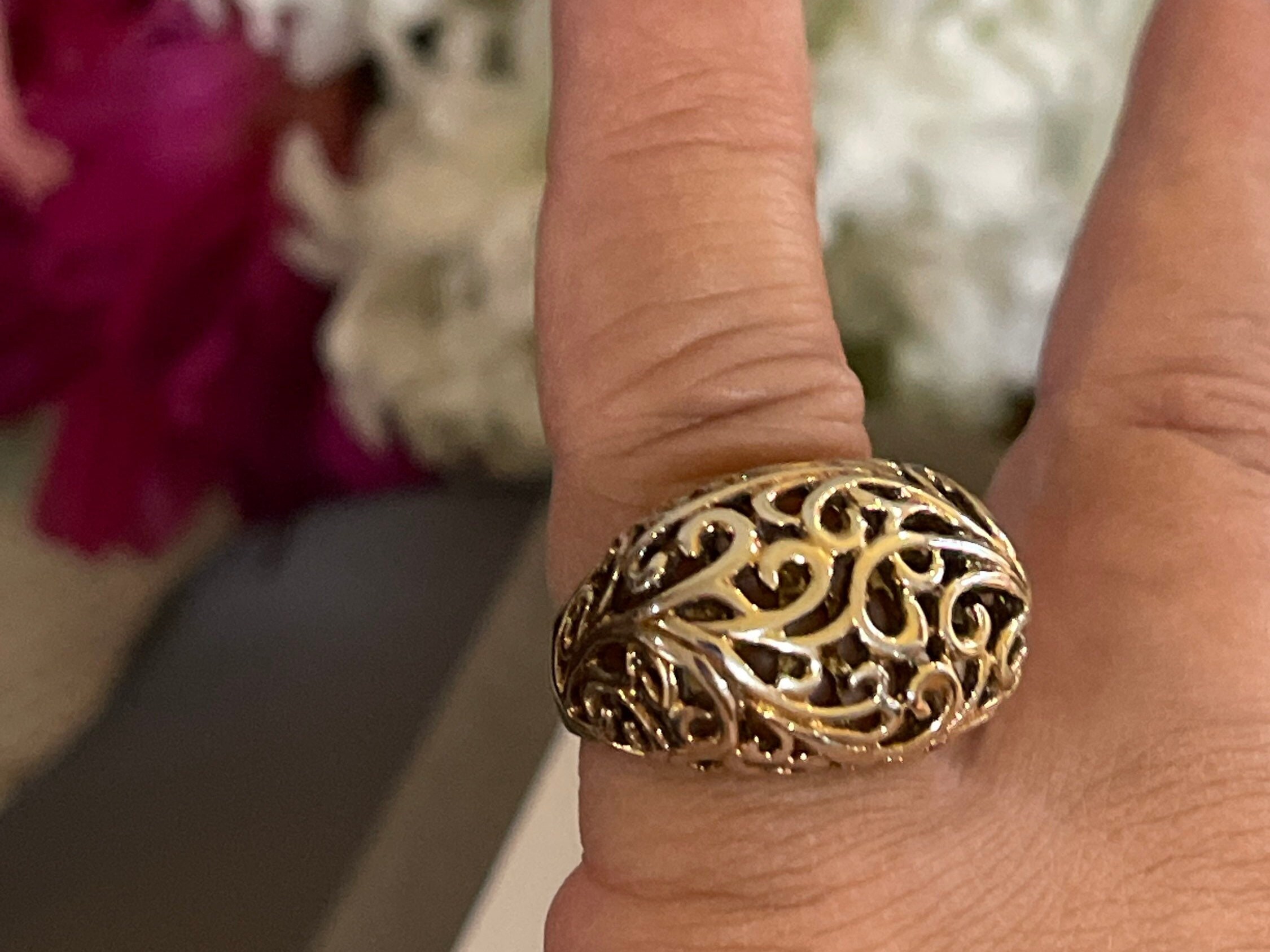 Vintage Dome Filigree Gold Over Sterling Silver Ring Size 6.75