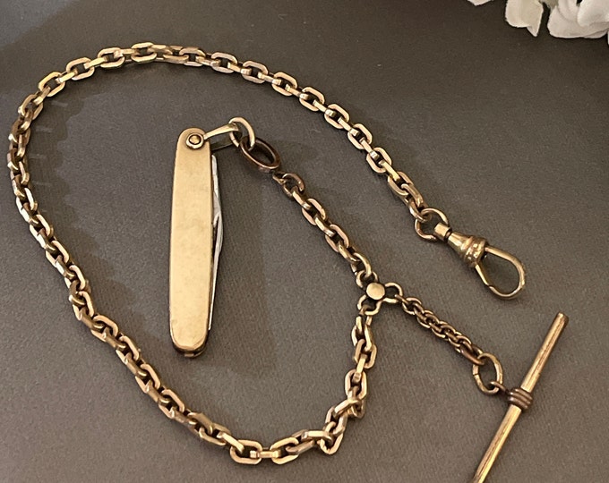 Vintage 12k Gold Filled Pocket Watch Chain & Knife Etsy