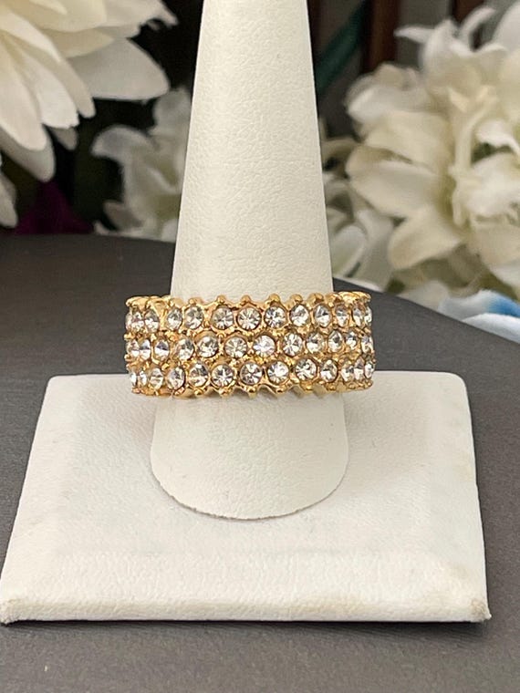 Large Sparkling Glass Round Shape Rhinestone Gold… - image 3