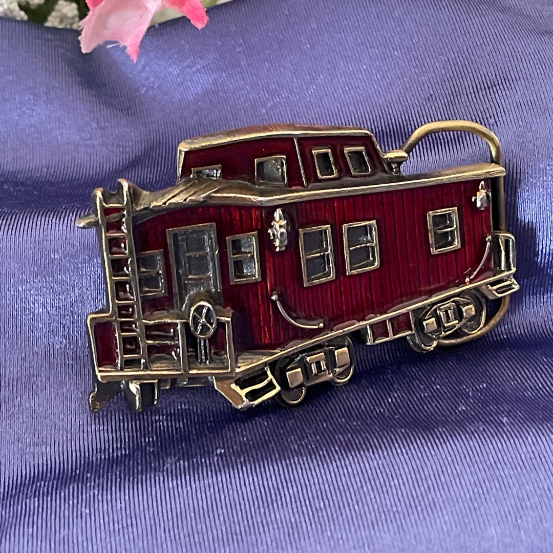 Vintage Brass American Belt Buckle Company Red Caboose Enameled Etsy