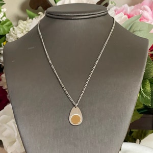 Vintage Foster Sterling Silver Modernist Pendant 18k GF Insert Stainless Chain