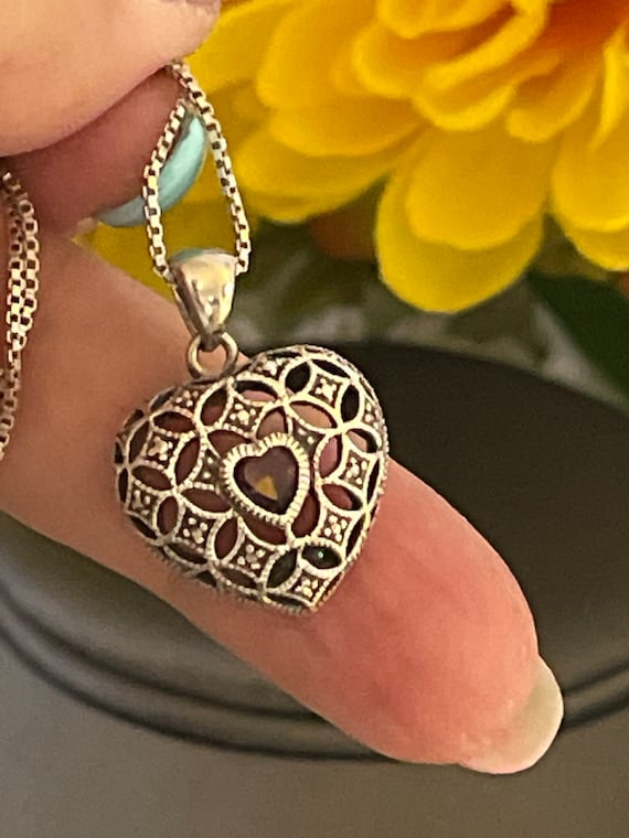 Vintage Avon Sterling Silver Filligree Purple Stone Heart Pendant Necklace Etsy