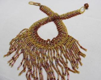 Vintage Multi Color Glass Beaded 'Choker' Bib Necklace