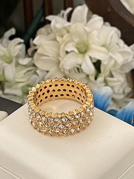 Large Sparkling Glass Round Shape Rhinestone Gold… - image 1