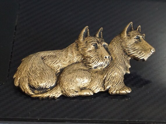 Brass Scottie dogs pin vintage 1940