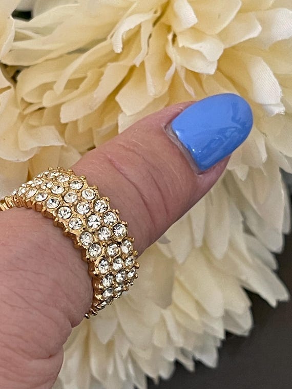 Large Sparkling Glass Round Shape Rhinestone Gold… - image 2