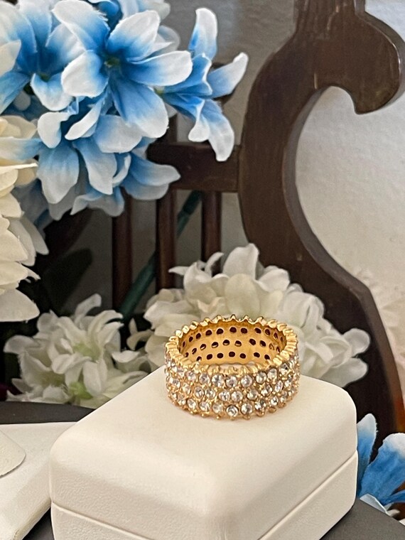 Large Sparkling Glass Round Shape Rhinestone Gold… - image 6