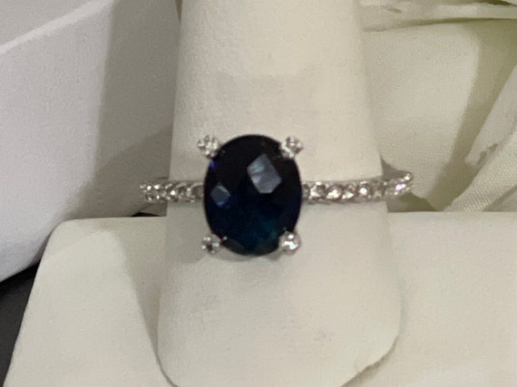 Vintage Silver Tone Faceted Blue CZ with Clear CZ… - image 10