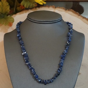 Sodalite Blue Stone Chip Beaded Strand Necklace  Estate Jewelry