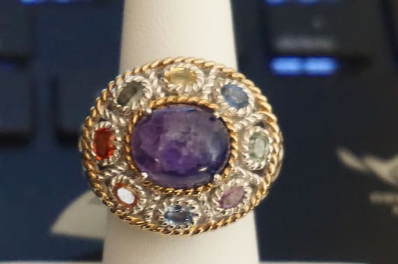 Designer Sima K Sterling Silver Multi gemstones & Amethyst Sterling Ring View 2