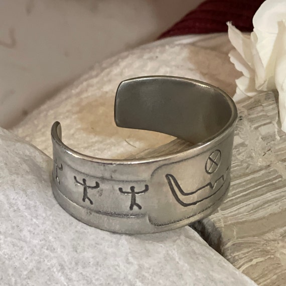 Vintage Hieroglyphics Made In Norway Pewter Cuff … - image 10