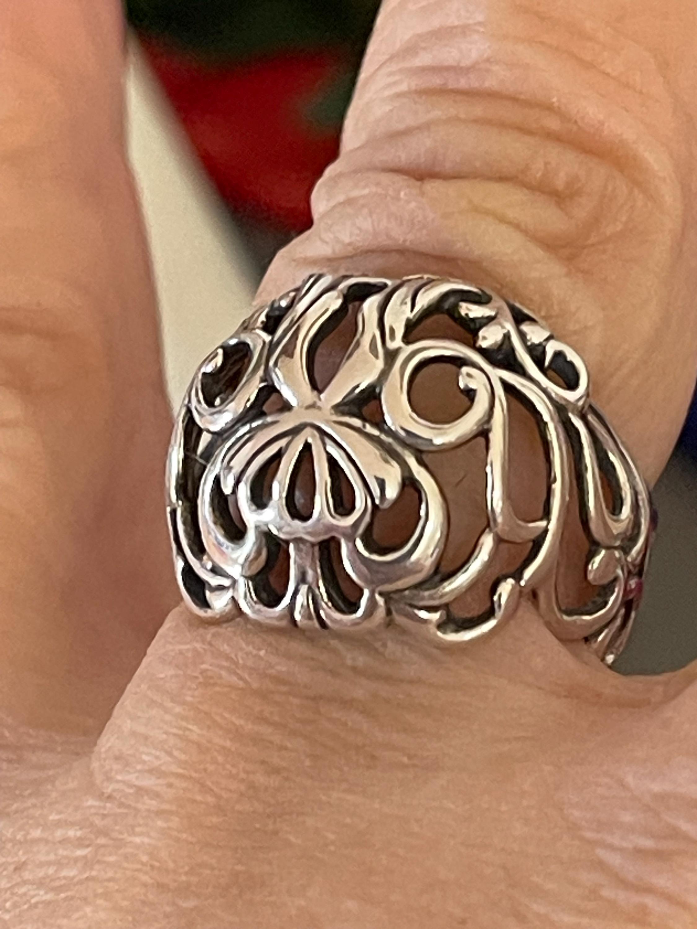 Relios Silver Rings Carolyn Pollack Relios Sterling Silver Filigree Domed Band Ring Size 7. ...