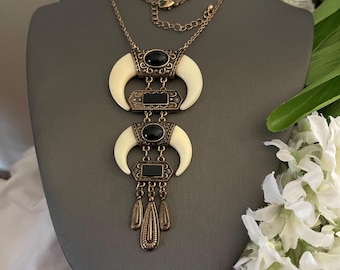 Vintage Egyptian Style Brass Color Metal Pendant Necklace