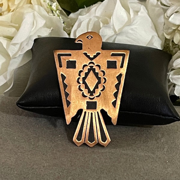 Vintage Solid Copper Thunderbird Native American Brooch Pin