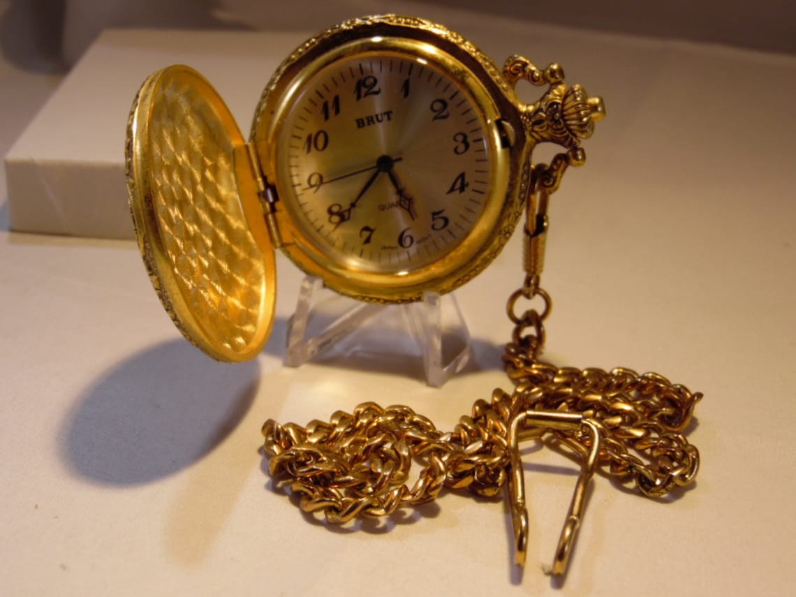 Gold Tone Brut Pocket Watch Quartz Japan Movt.Train Engine On Etsy
