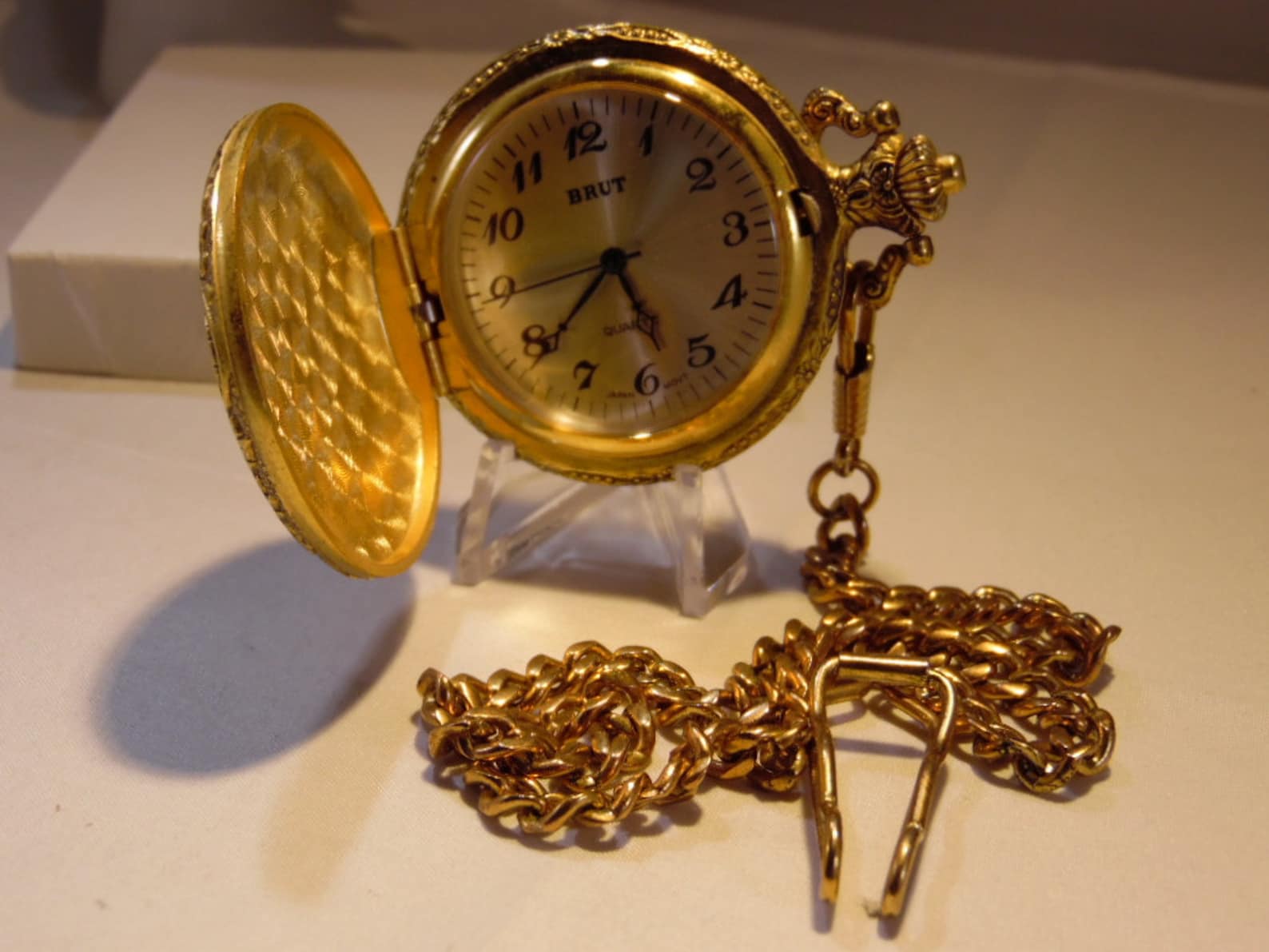 Gold Tone Brut Pocket Watch Quartz Japan Movt.Train Engine On Etsy