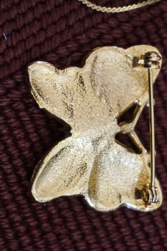 3 Gold Tone Butterfly Brooch Pin- Enamel, Jade,Co… - image 5