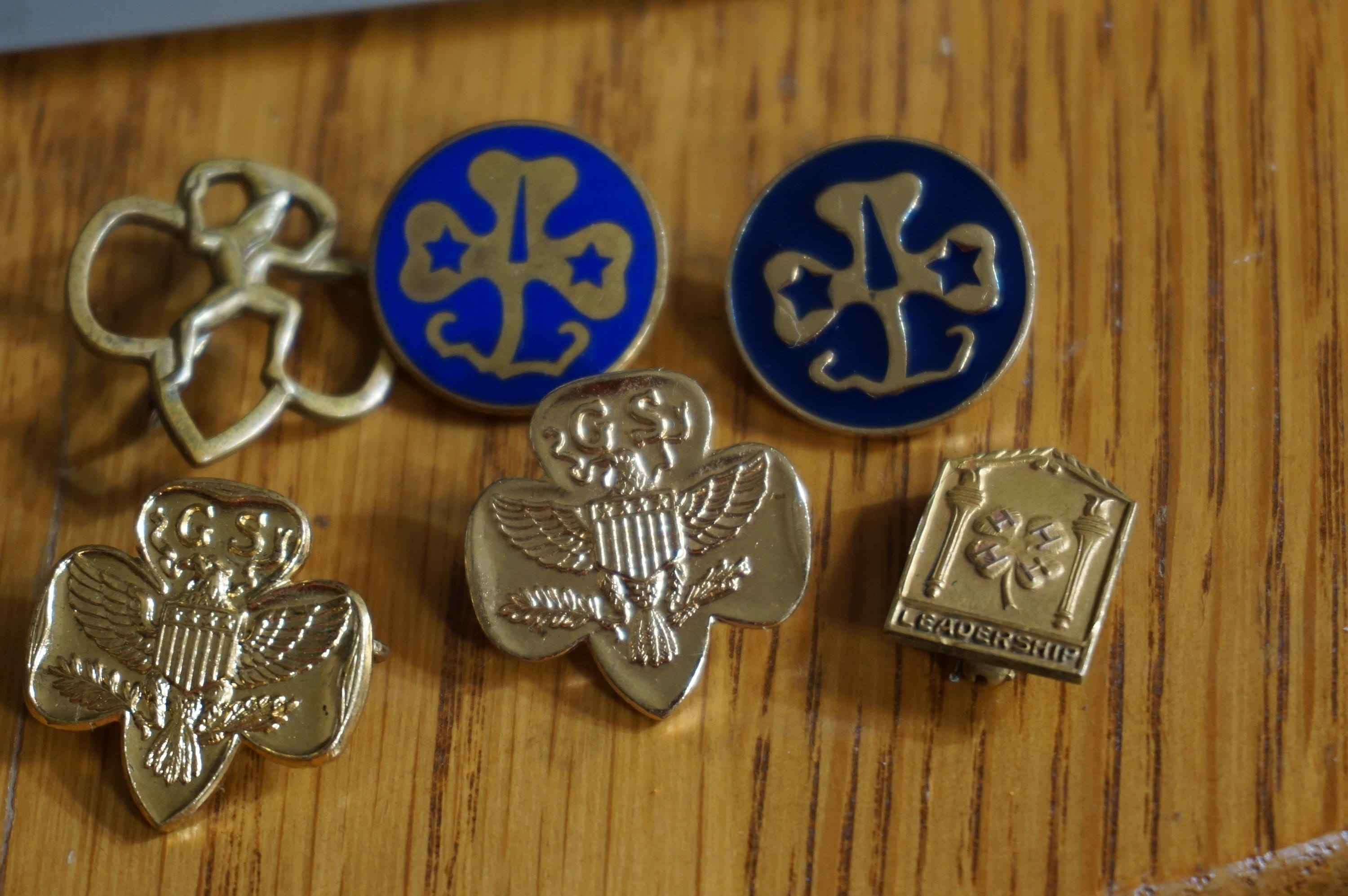 5 Gold Color Girl Scout Pins & 1 Leadership 4H Pin Lot Etsy