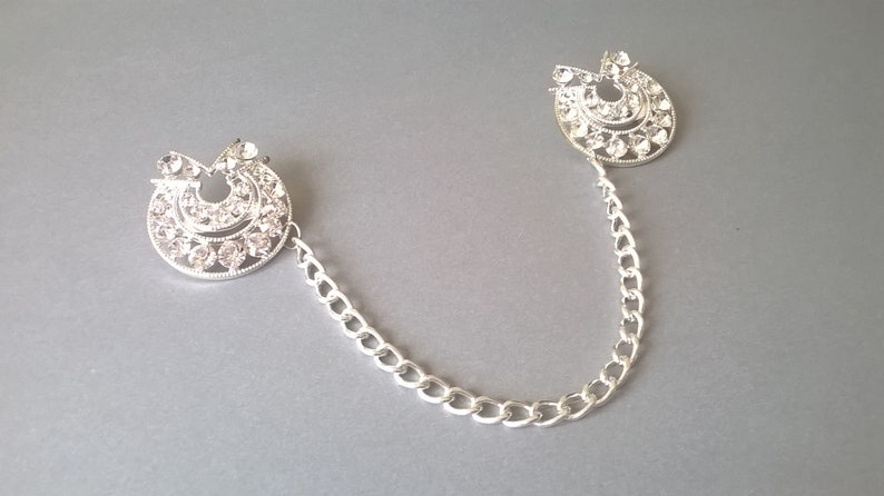 Bridal Wedding Silver Rhinestone Sweater Guard Retro Look Diamante Sweater Chain Vintage Inspired Jewelry