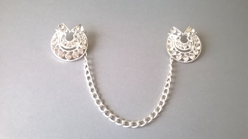 Bridal Wedding Silver Rhinestone Sweater Guard Retro Look Diamante Sweater Chain Vintage Inspired Jewelry
