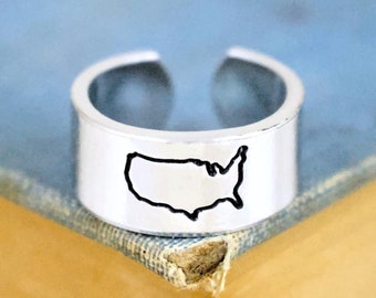 USA Ring, Patriotic Jewelry, Adjustable Aluminum Ring