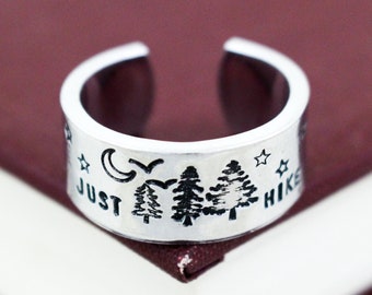 Just Hike Forrest Ring - Nature, Hiking, Outdoors, Travel Jewelry, Handmade Aluminum Ring