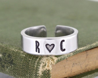 Custom Initials Ring - Personalized Adjustable Aluminum Ring