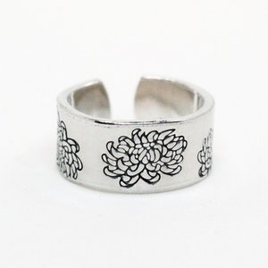 Chrysanthemum Ring: November Birth Flower, Aluminum Band