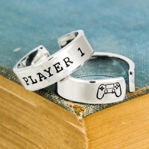 Player 1 Player 2 Ring Set, PS4 Rings, Gamer Couple Rings, Gamer Ring Set, Valentines Day Gift image 1