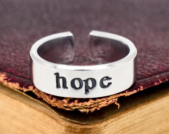 Hope Ring, Affirmation Jewelry, Positivity, Adjustable Aluminum Cuff Ring