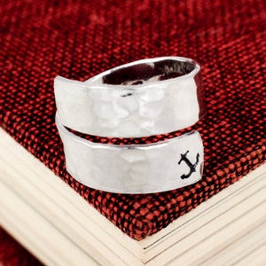 I Refuse to Sink Textured Hidden Text Wrap Ring, Adjustable Aluminum Anchor Jewelry