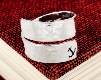 I Refuse to Sink Textured Hidden Text Wrap Ring, Adjustable Aluminum Anchor Jewelry