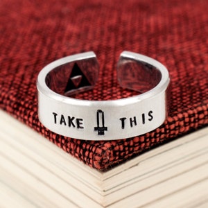 Take This Ring - Retro Video Games - Gamer Gift - Gifts for Gamers - Video Game Jewelry - Aluminum Cuff Ring