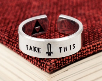 Take This Ring - Retro Video Games - Gamer Gift - Gifts for Gamers - Video Game Jewelry - Aluminum Cuff Ring