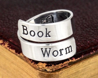 Book Worm Wrap Ring: Adjustable Gift Jewelry