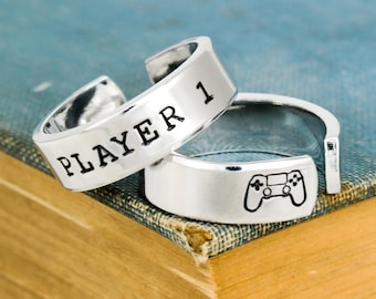 Player 1 / Player 2 Ring Set: Gamer Couple Rings