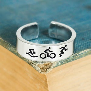 Swim Bike Run Ring, Triathlon Gift, Triathlete Aluminum Ring